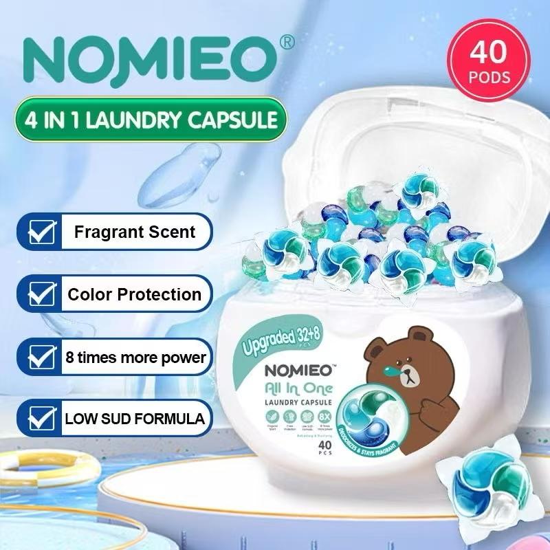 Nomieo All-in-1 Laundry Capsule Pod | Fragrant Scent & Color Protection | 8 Times More Power & Low Sud Formula | Upgraded 32+8 384g 40pcsx12g